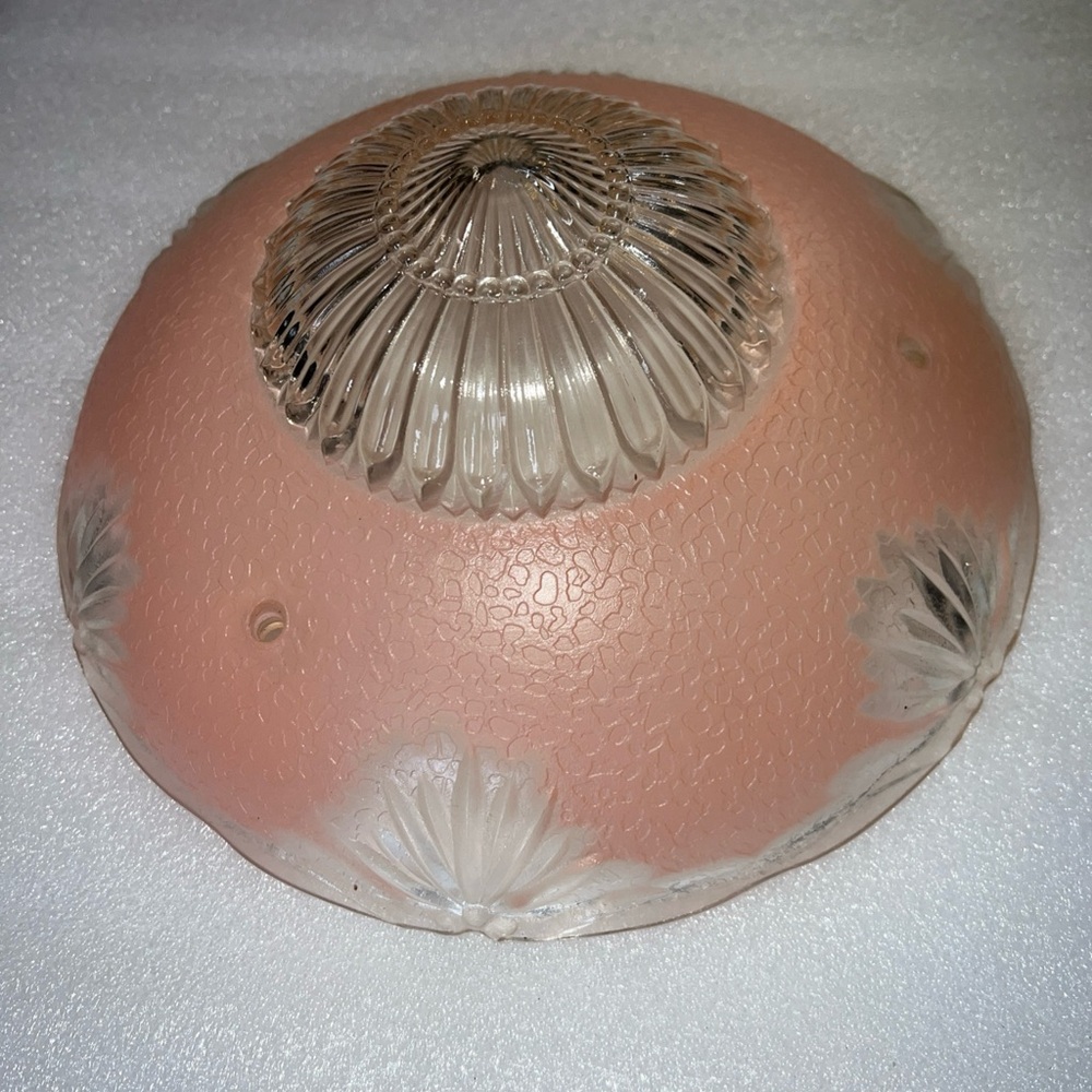 Vintage MCM Pink Frosted Glass 3 Chain Hanging Ceiling Light Shade